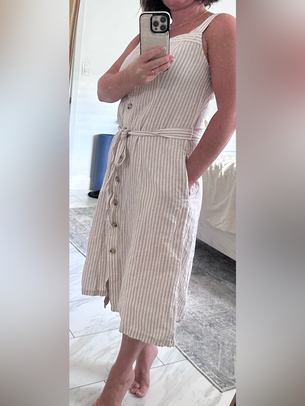 Liz Claiborne Beige and White Striped Button-Front Sundress